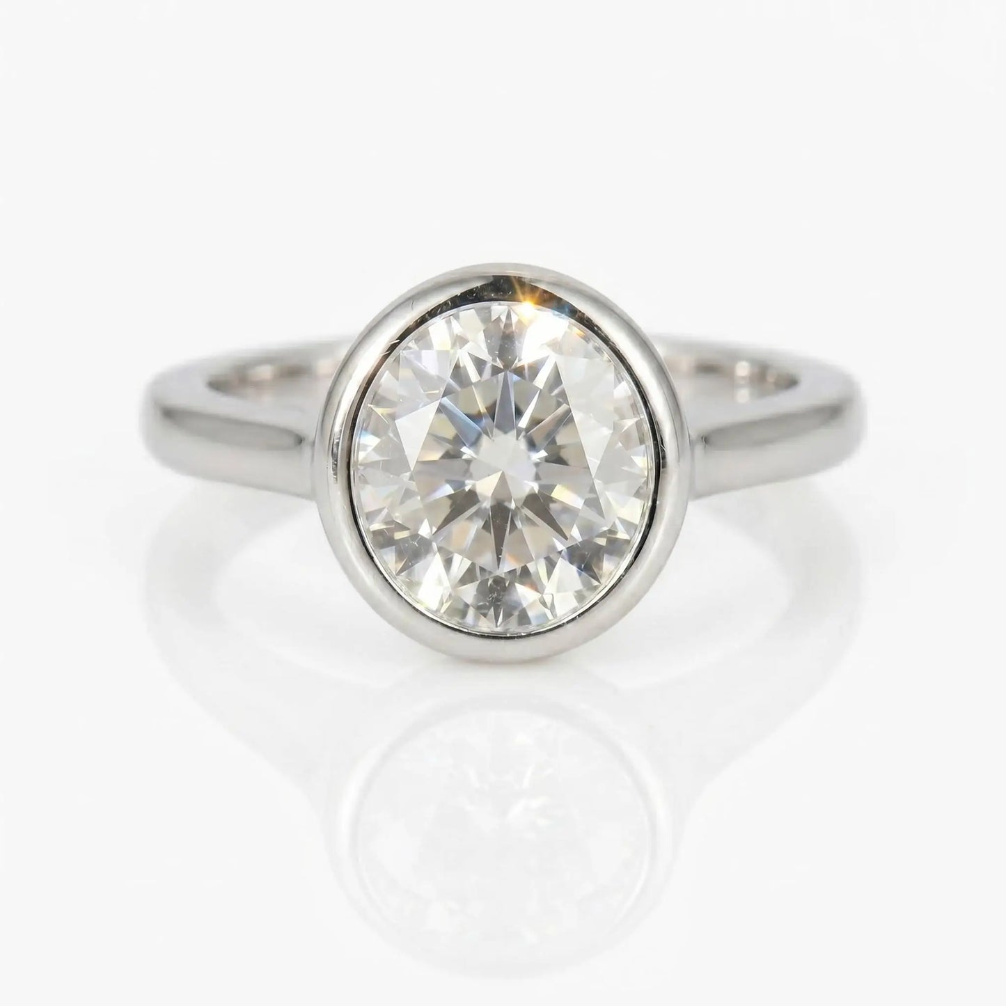 Classic Oval Moissanite Solitaire Ring, S925 Sterling Silver Bezel Band, D Color VVS1 Moissanite Ring