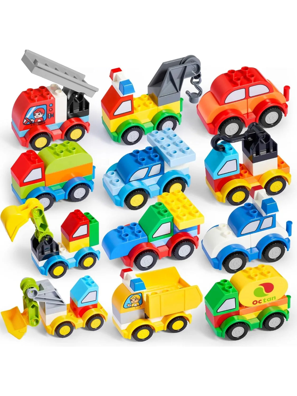JOYIN 80Pcs Toddlers Car Building Blocks Set 12Pcs VehiclesCompatibl Building Bricks for Kids Boys Girls Birthday Easter Gift
