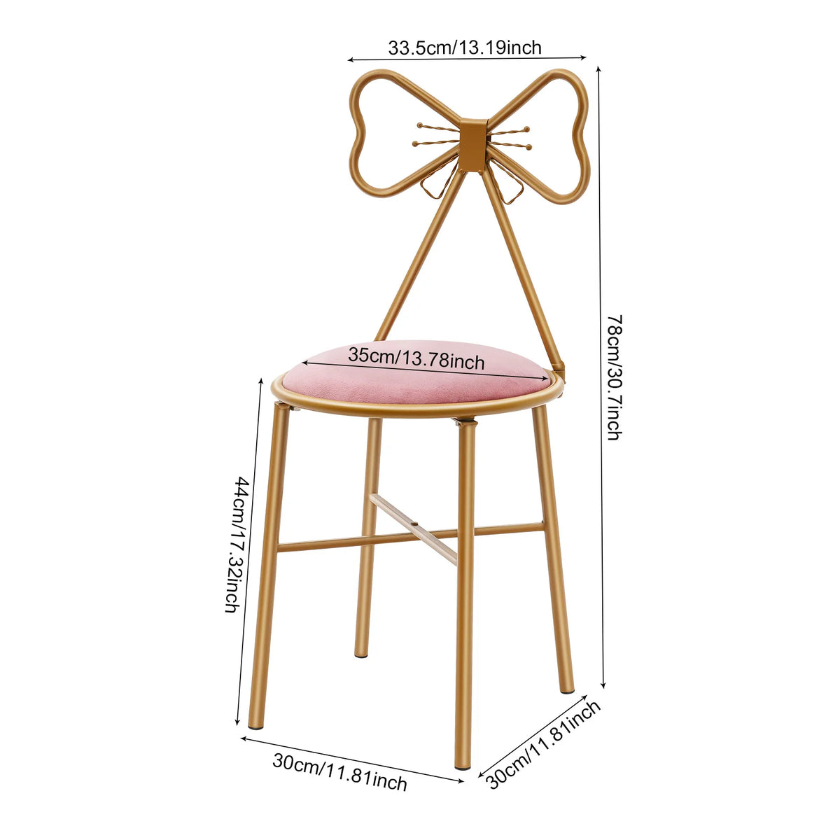 Pink Butterfly Back Flannelette Vanity Stool Makeup Chair for Bedroom Dresser