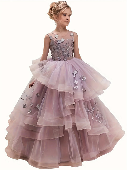 Lace Dress Girls Evening Dress Children's Autumn Clothing Catwalk Host Performance Princess Dress