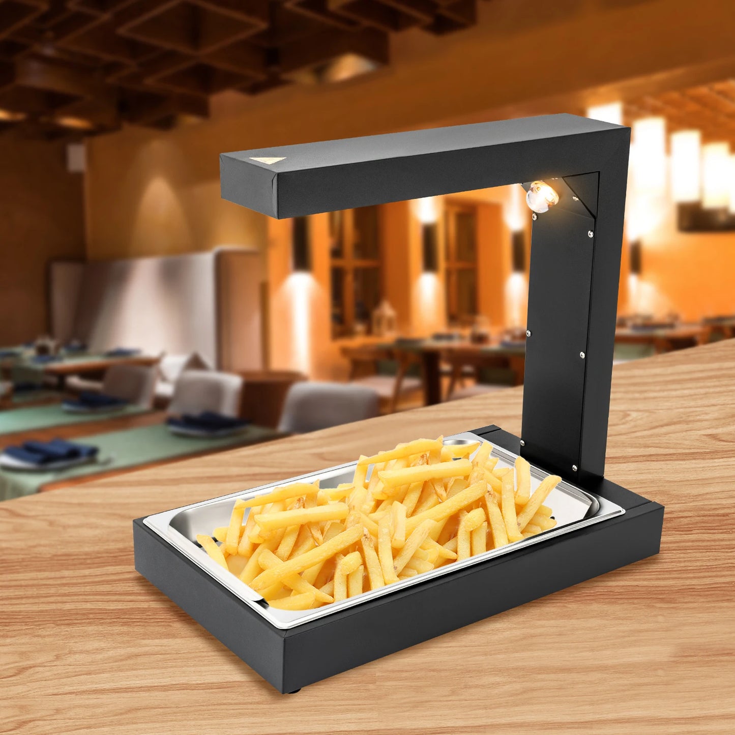 Commercial Heat Lamp/Food Warmer,Free-Standing Warming Dump Station Countertop Food Warmer for Chips Churros Fried Food (Black)