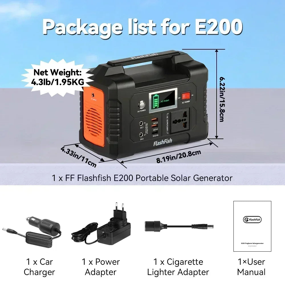 Outdoor Emergency Supply Battery Camping TV Drone Laptop 230V Portable Power Station 200W Solar Generator 151WH AC