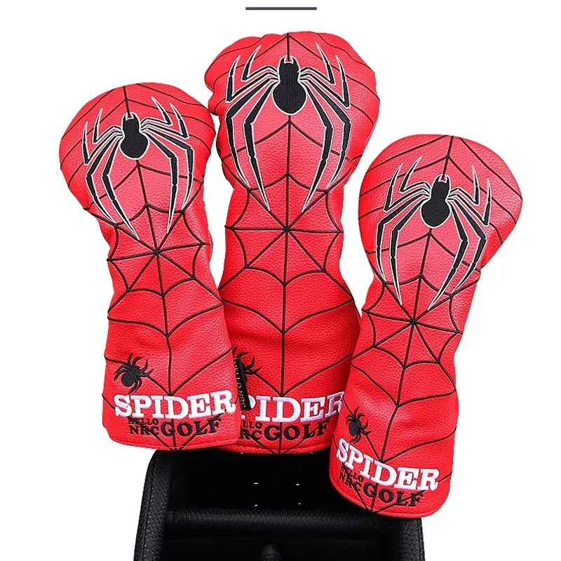 Spider Golf Head Covers PU Leather for Driver Fairway Wood Golf Clubs Durable Water-Resistant Protective Covers Stylish Design for Golf Course Use Golfer Games and Perfect Golf Gift Accessories