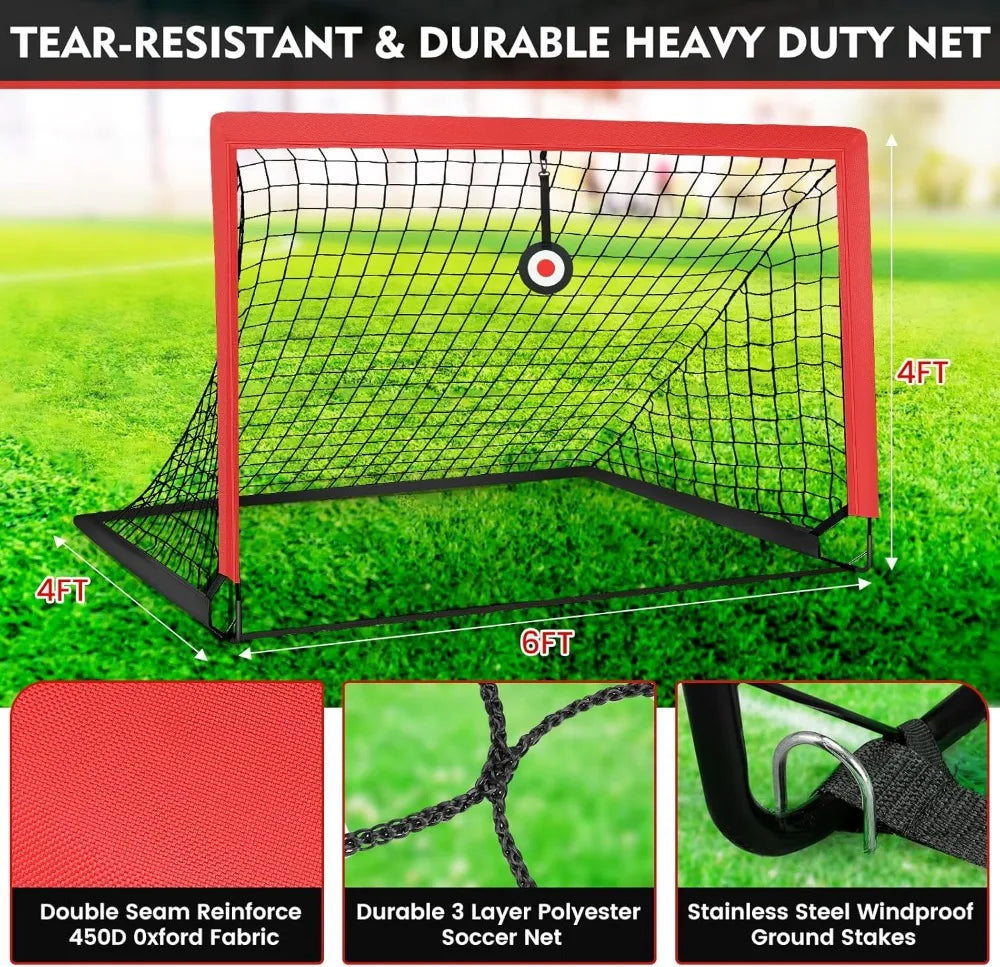 6x4 ft Soccer Goals Set with Portable Net, Ball, Cones, and Carry Bag for Backyard Beach Training