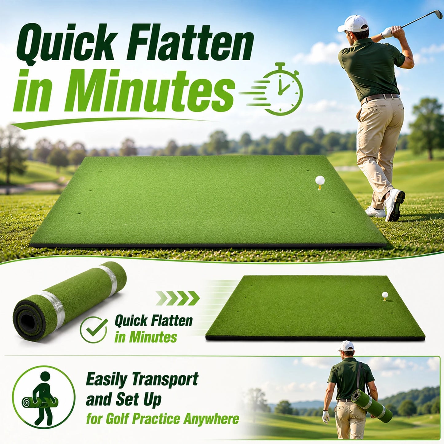 Heavy Duty Golf Hitting Mat 5x4 FT Large Practice Area Commercial Grade Synthetic Turf Training Aid Shock Absorption Non Slip Backing for Indoor Outdoor Driving Range Simulator Backyard Garage with Balls and Tees