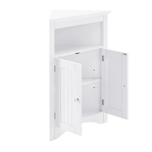 Freestanding Corner Storage Cabinet with Doors and Shelves for Bathroom and Kitchen