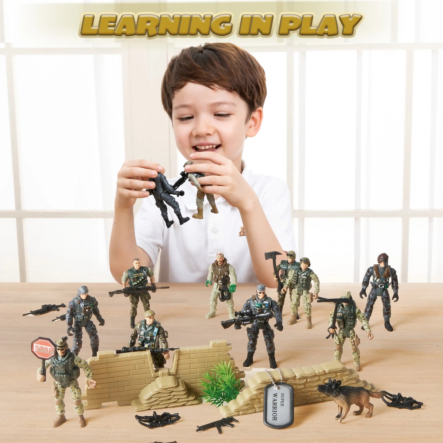 Joyfy 16 Pcs Military Toy Soldiers Playset Army Men and SWAT Team with Military Weapons Accessories for Boys Birthday Gift
