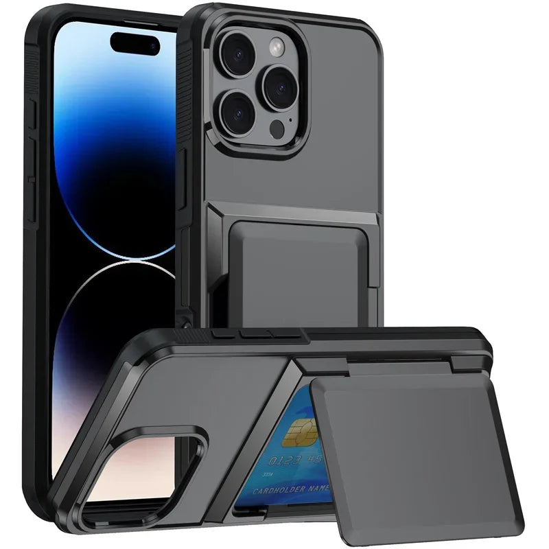 Card Wallet Phone Cases iPhone 16 15 14 Pro Max 13 12 11 Pro Shockproof Protective Cover for iPhone 16 Flip Shell with Stand