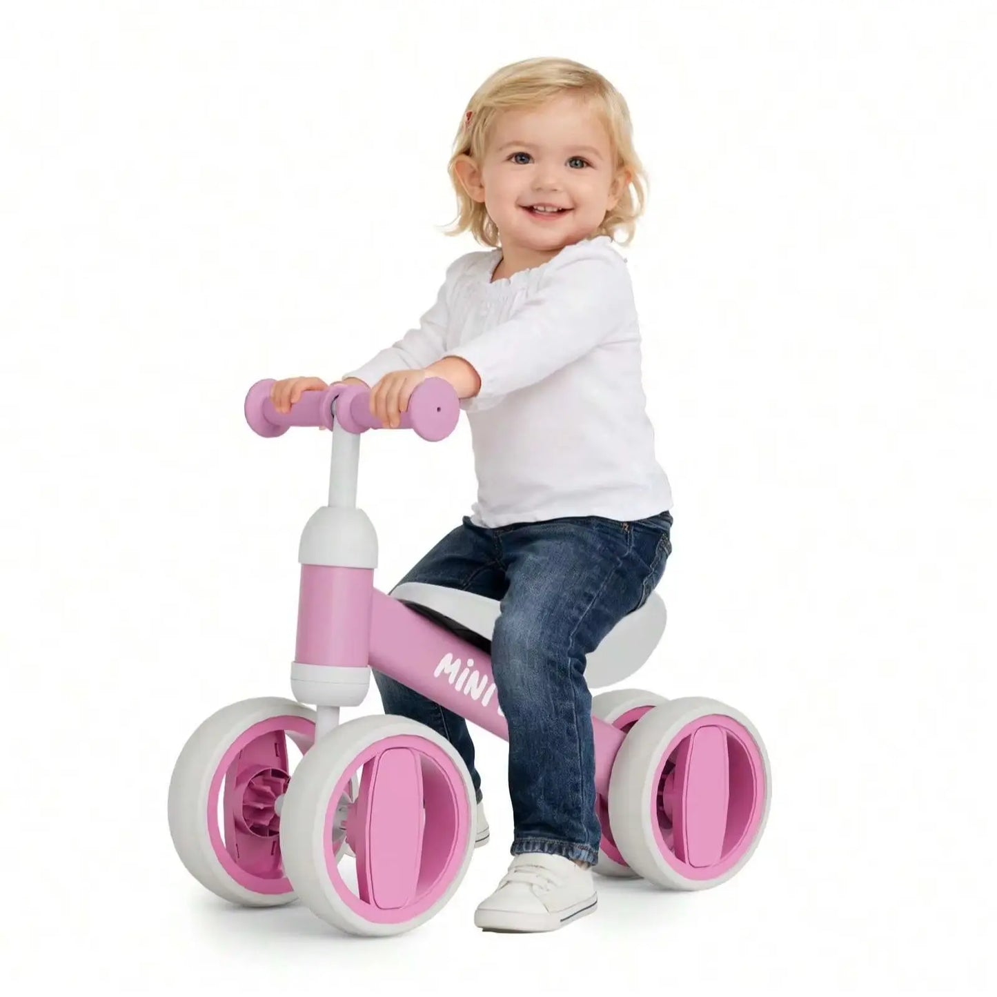 Toddler Balance Bike 10-24 Months | 4-Wheel No-Pedal Ride On Toy with 135° Steering,Anti-Rollover, Lightweight 3.3lbs, Silent Wheels for Baby Boys Girls