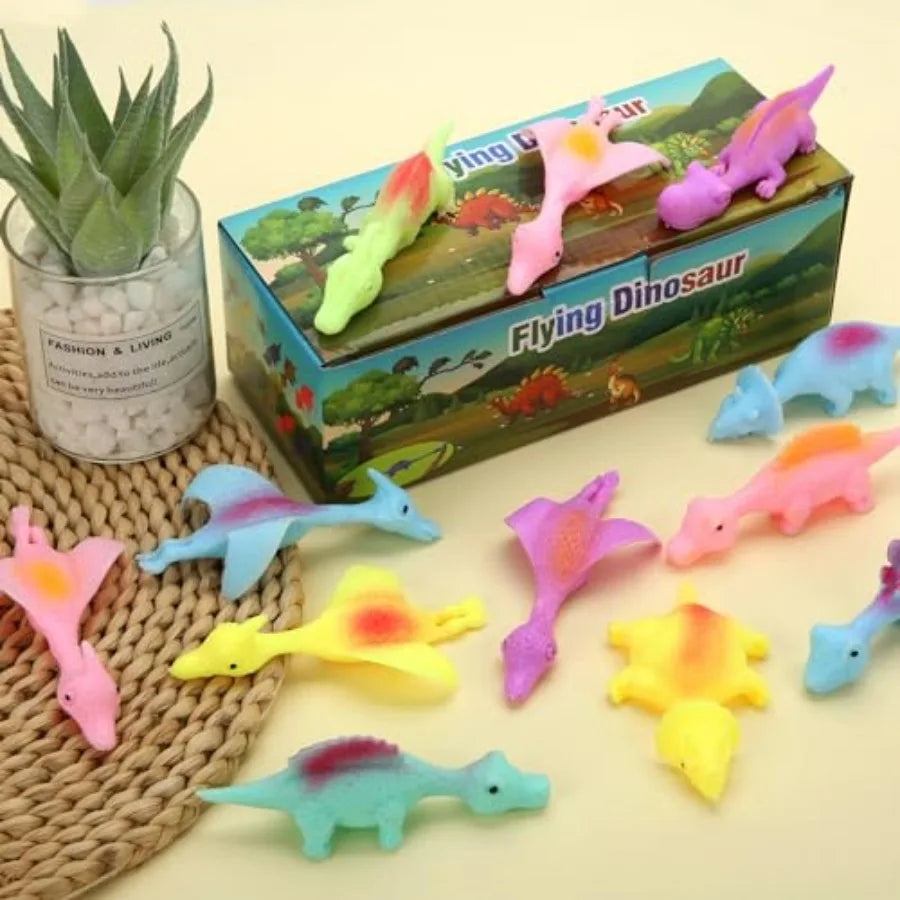 Pcs Slingshot Finger Toys, Flying Dinosaur Party Favors for,Sticky Rubber Dino Fidget Toys, Funny Gag Gifts Treasure Box Classr