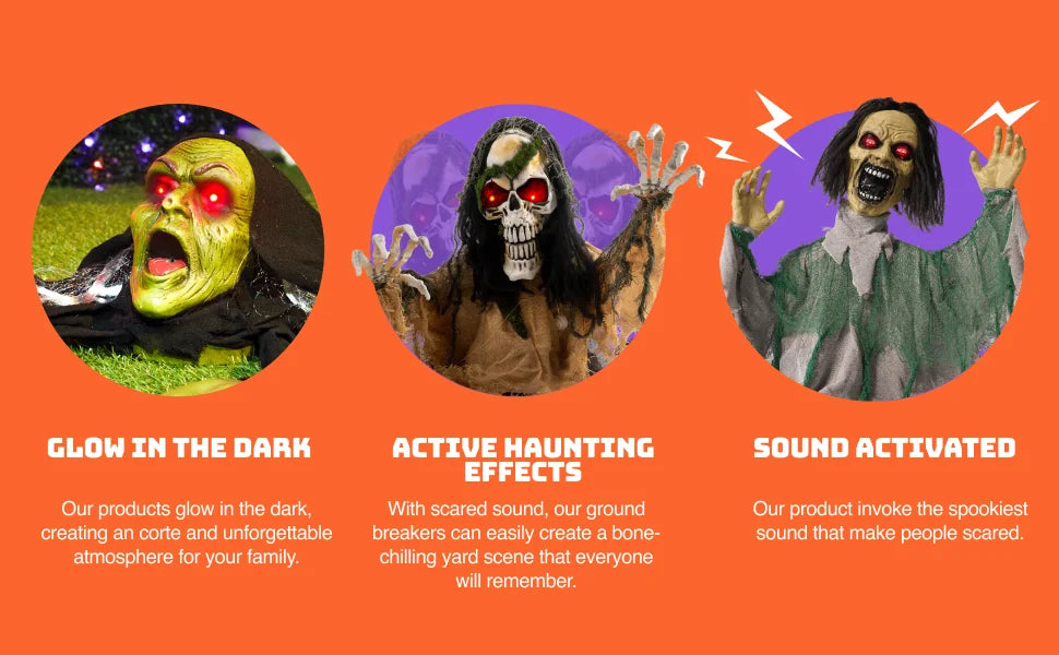 JOYFY Zombie Halloween Decoration Outdoor Witch Groundbreaker Halloween Graveyard Decor Outside, Scary Zombie Props with Sound Effect & Lighted Eyes for Haunted House, Lawn Yard Decorations