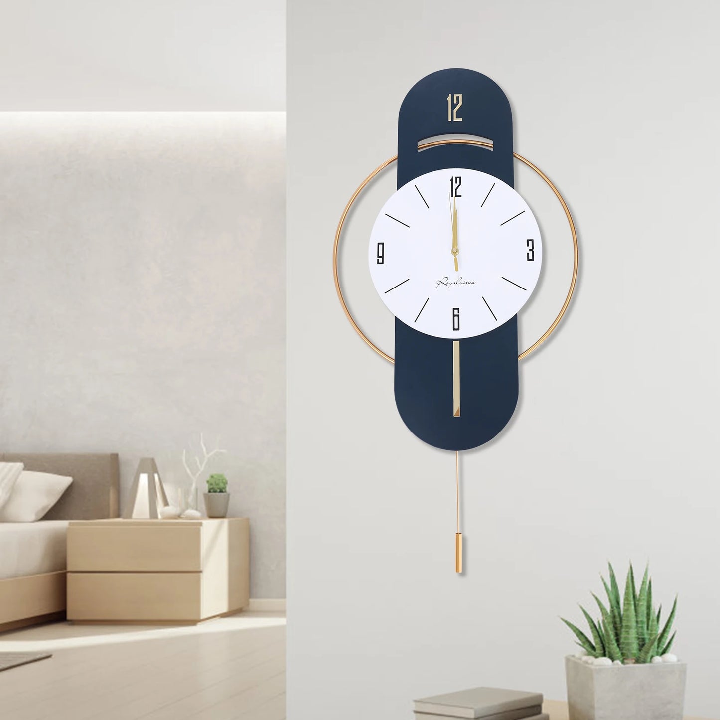 Luxury Modern Wall Clock, 33" Oversized Silent Sweep Movement with 3D Metallic Accents for Living Room & Office Decor (≤20dB)