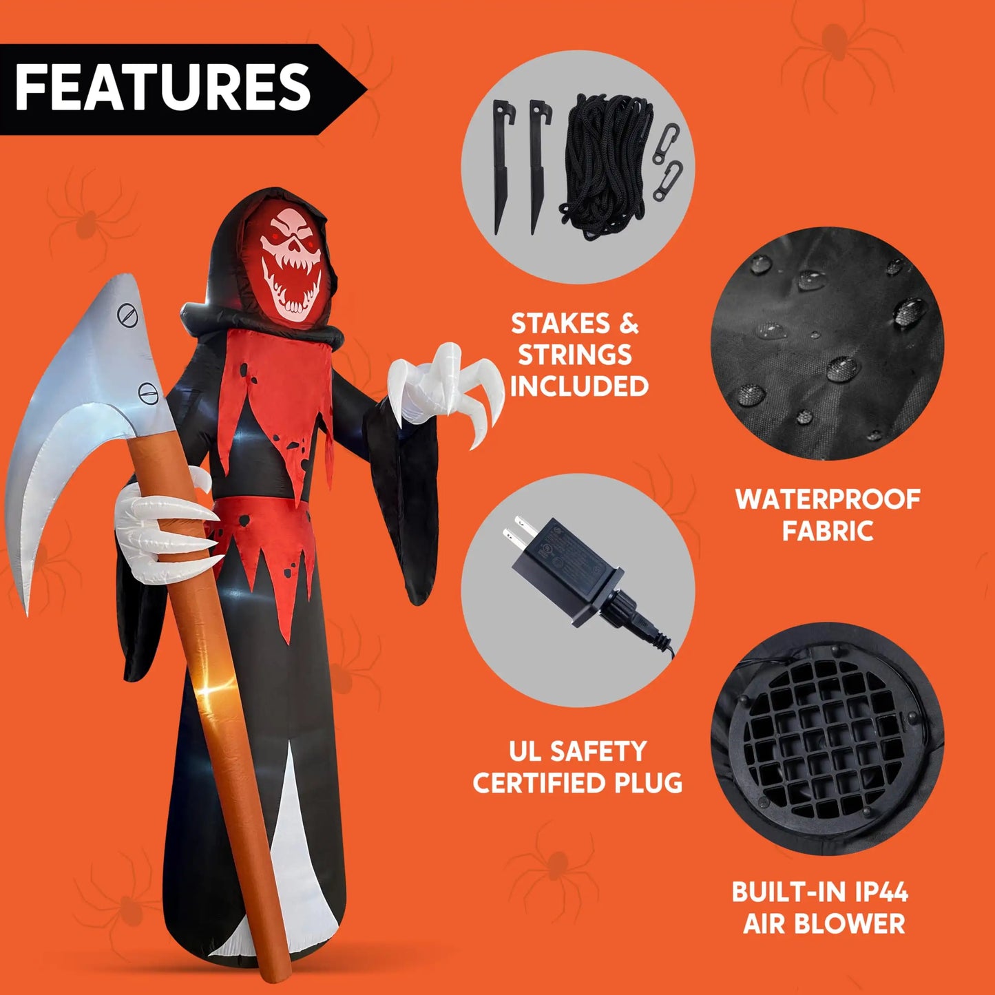 12 FT Tall Halloween Giant Grim Reaper Inflatable with Built-in LEDs Grim Reaper with Scythe for Halloween Decorations Outdoor Gift
