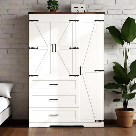 Wardrobes, Freestanding Clothing Storage Cabinet, Wooden Armoire Wardrobe Closet for Bedroom,Farmhouse Armoire with Hanging Rod