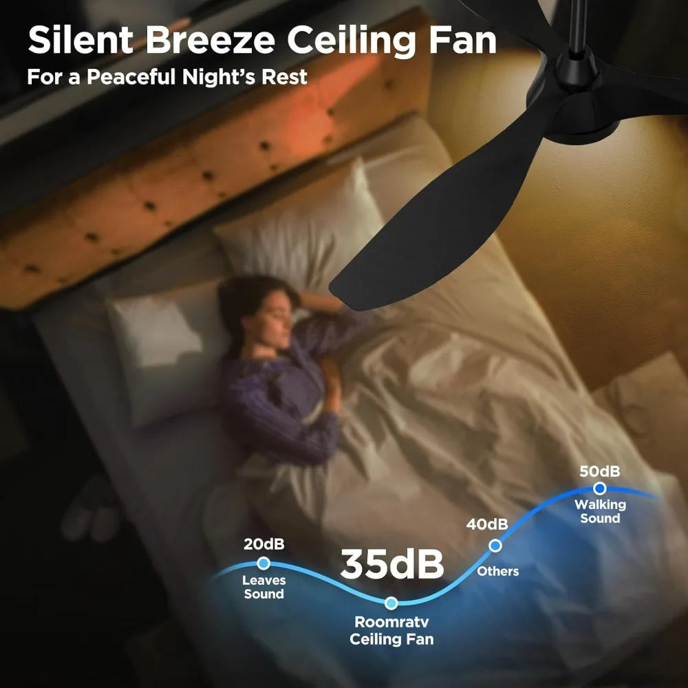 52" Ceiling Fan with Lights and Remote, Quiet DC Motor, 6 Speeds, 3 CCT, Indoor Use, Black