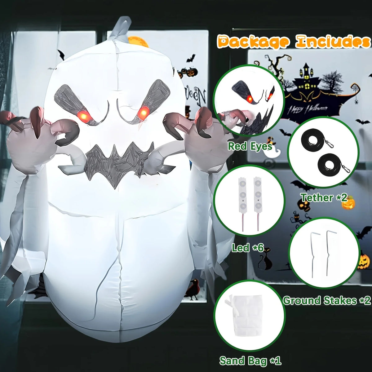 3.3FT Halloween Inflatable Ghost Decorations Outdoor, Built-in LED Glowing Blow Up Yard Ghost, Spooky Breakout Window Airblown Prop for Garden Lawn Party Haunted House USA Warehouse