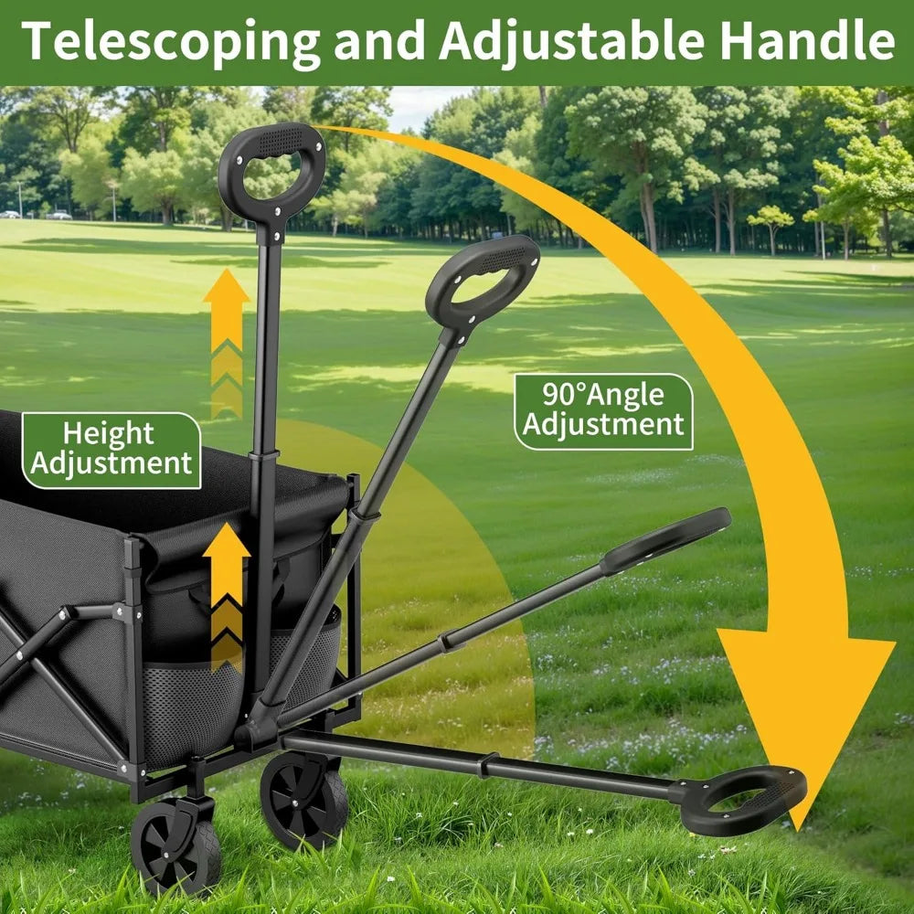 Foldable Heavy Duty Utility Wagon 220 lbs All Terrain Wheels Telescoping Handle Cup Holders Beach Garden Grocery
