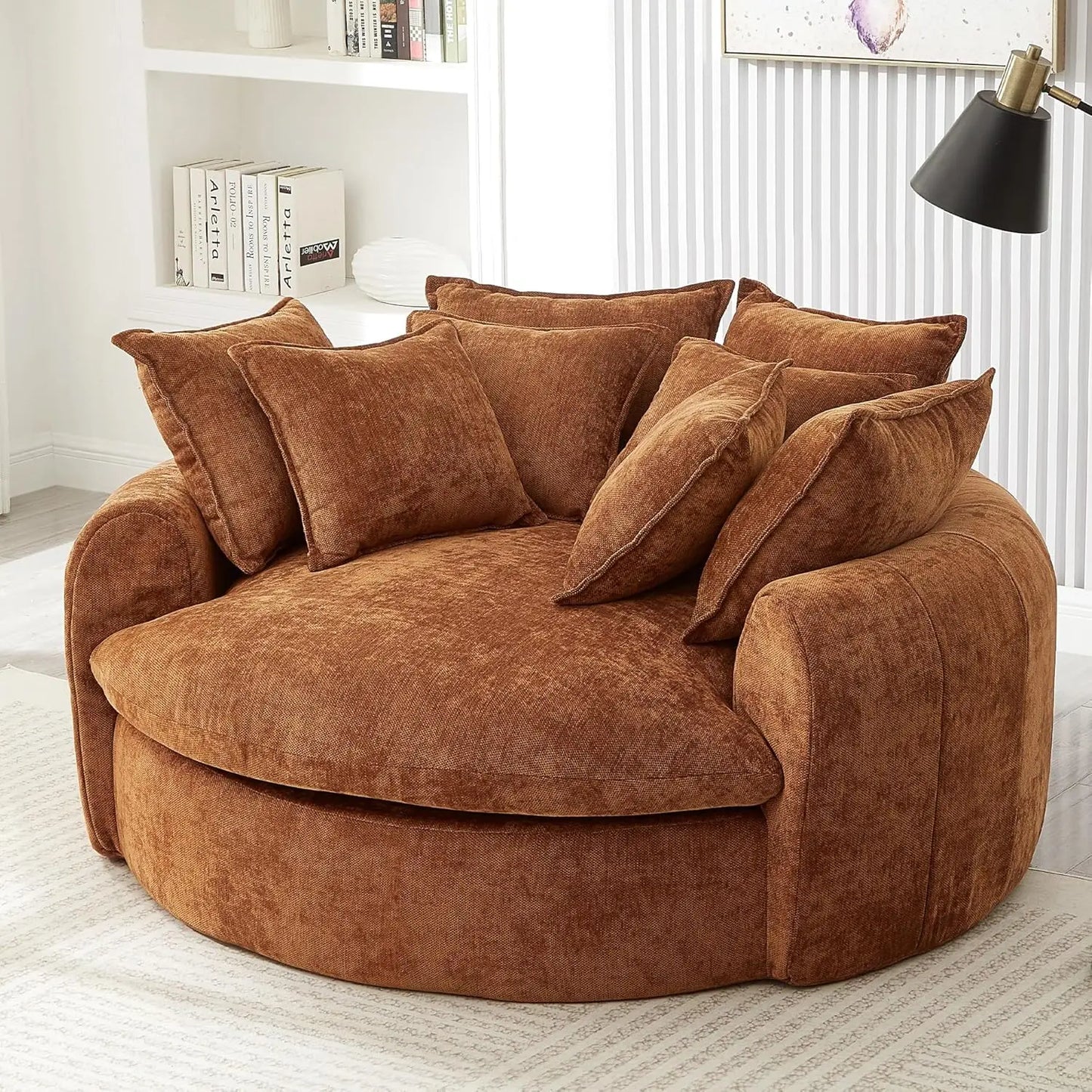 59.8" Modern Round Chaise Sofa Bed, Loaf Sofa with 8 Pillows, Upholstered Boneless Sofa for Living Room, Full-Compressed, Soft