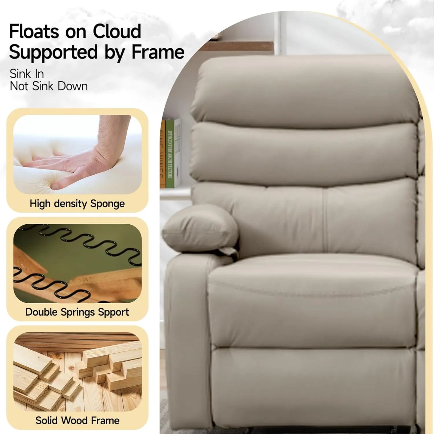 Wall Hugger Reclining Loveseat Anti-Scratch Leather Side Pocket Living Room RV Home Theater 2-Seat Beige, Customized
