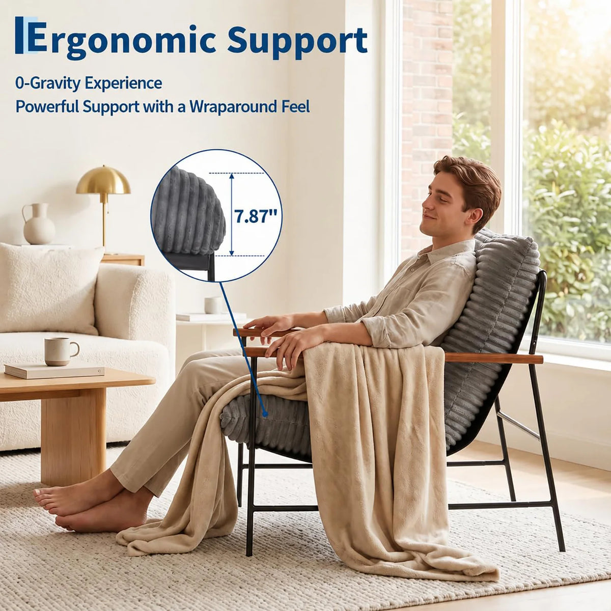 Oversized Accent Chair for Living Room, Deep Seat Corduroy Lounge Reading Chair With Wood Arms, Metal Frame For Bedroom Apartment