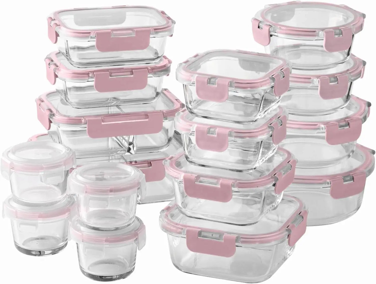 32-Pc. Borosilicate Glass Food Container Set with Dividers - Meal Prep, Storage, Pink