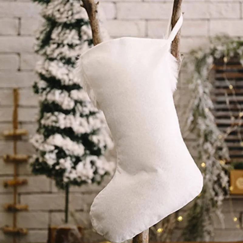 1/2pcs White Plush Stamping Gold Silver Embroidery Snowflake Christmas Stocking Merry Christmas Decor For Home Xmas Gift Socks