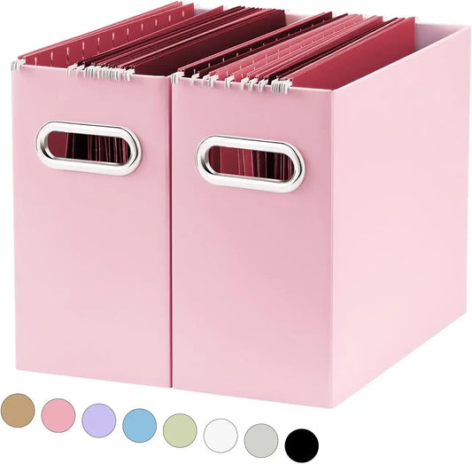 File Organizer, Collapsible File Box, Portable File Box with Handle, The One and Only Box (Pink, 2 Pack)