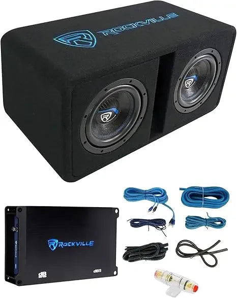 2025New-DK58 PACKAGE Dual 8" 1600W Loaded K5 Car Subwoofer Enclosure+DB11 Amp, 2 Ohm, Deep Bass, Compact Design, Easy Installati