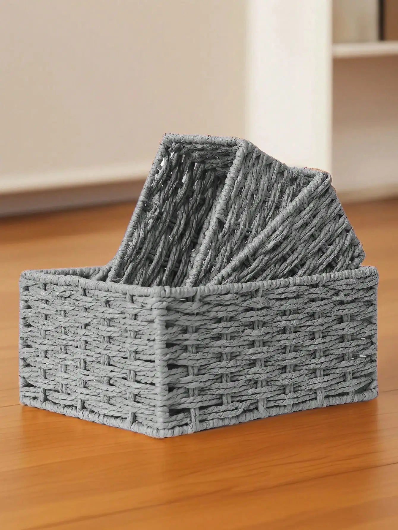 1pc/3pcs Desktop Storage Box, Handmade Rattan Woven Organizer Tray For Cosmetics, Keys, Snacks, Home Living Room, Bedroom, Study, Office, S/M/L Sizes Available,For Back To School