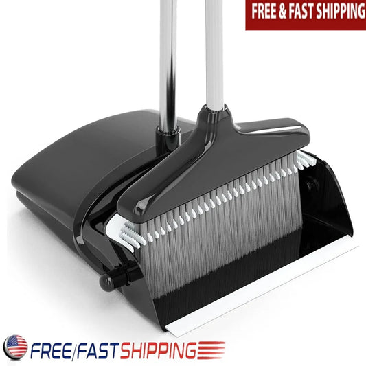 Extendable Broom Dustpan Combo Set 54in Long Handle Efficient Cleaning Tool Household Office Kitchen Space Saving Design