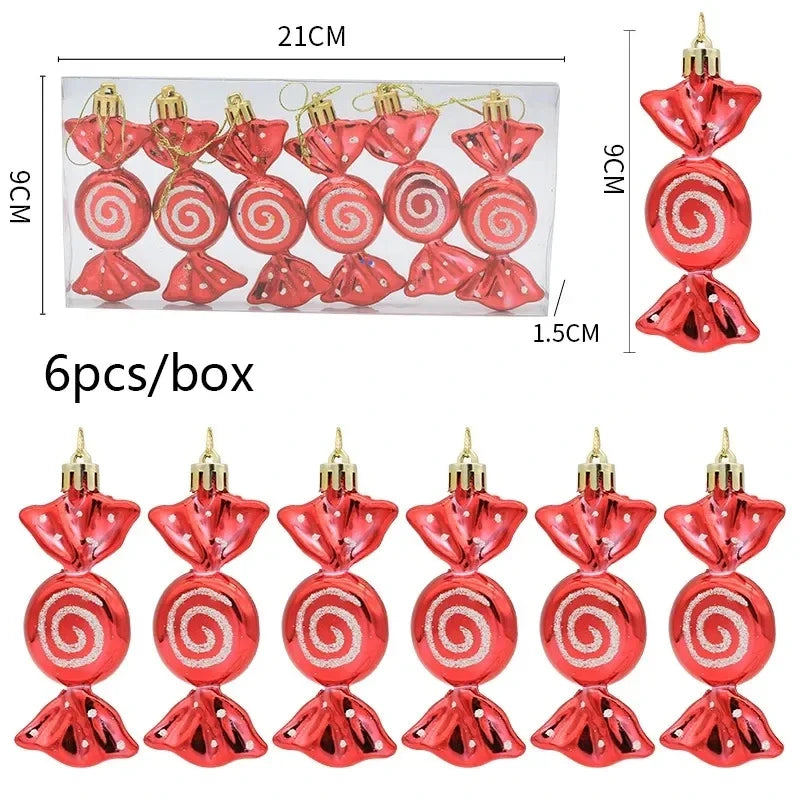 6pcs/box Candy Crutch Icicle Christmas Tree DIY Ornaments New Year Xmas Gifts Christmas Ball Decoration for Home Navidad
