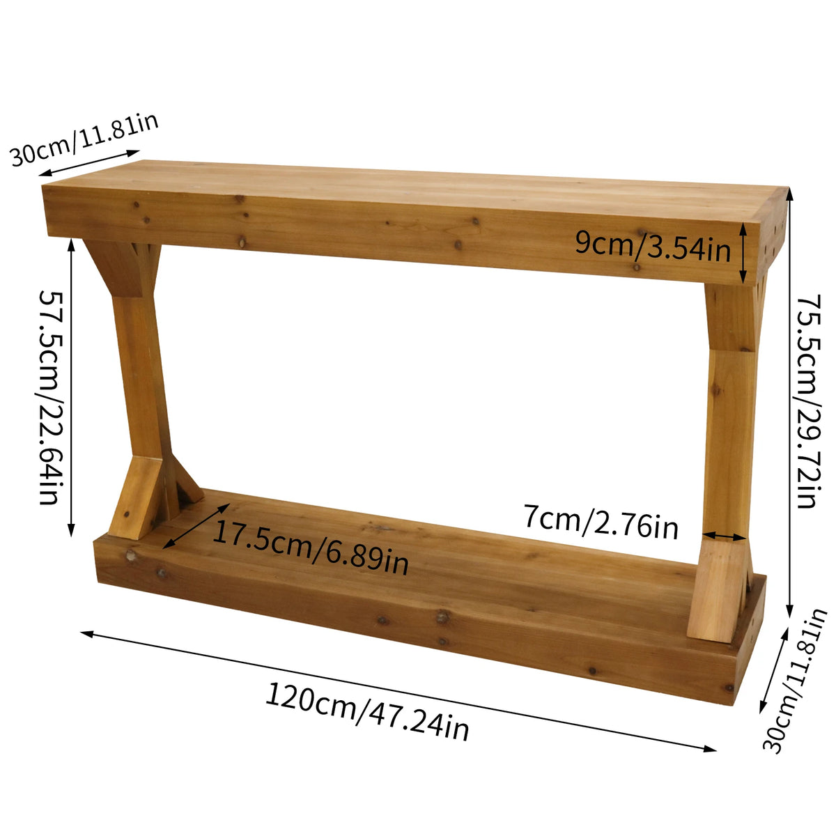 120cm Farmhouse Console Table With Shelf Solid Fir Wood Entryway Sofa Table