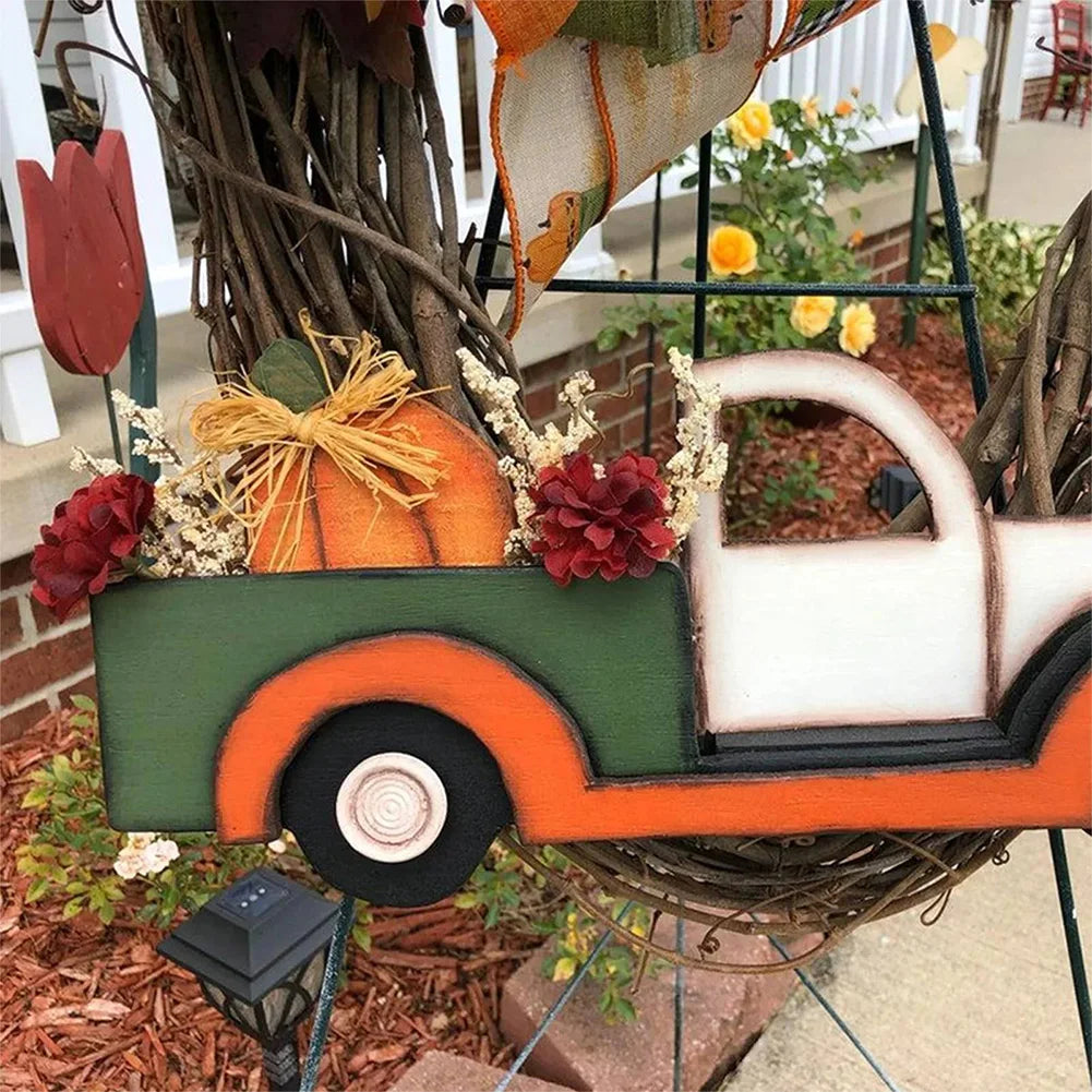 Fall Wreath Farmhouse Pumpkin Cart Wreath Halloween Pumpkin Truck Wreath Door Wreath for Halloween Thanksgiving Decor