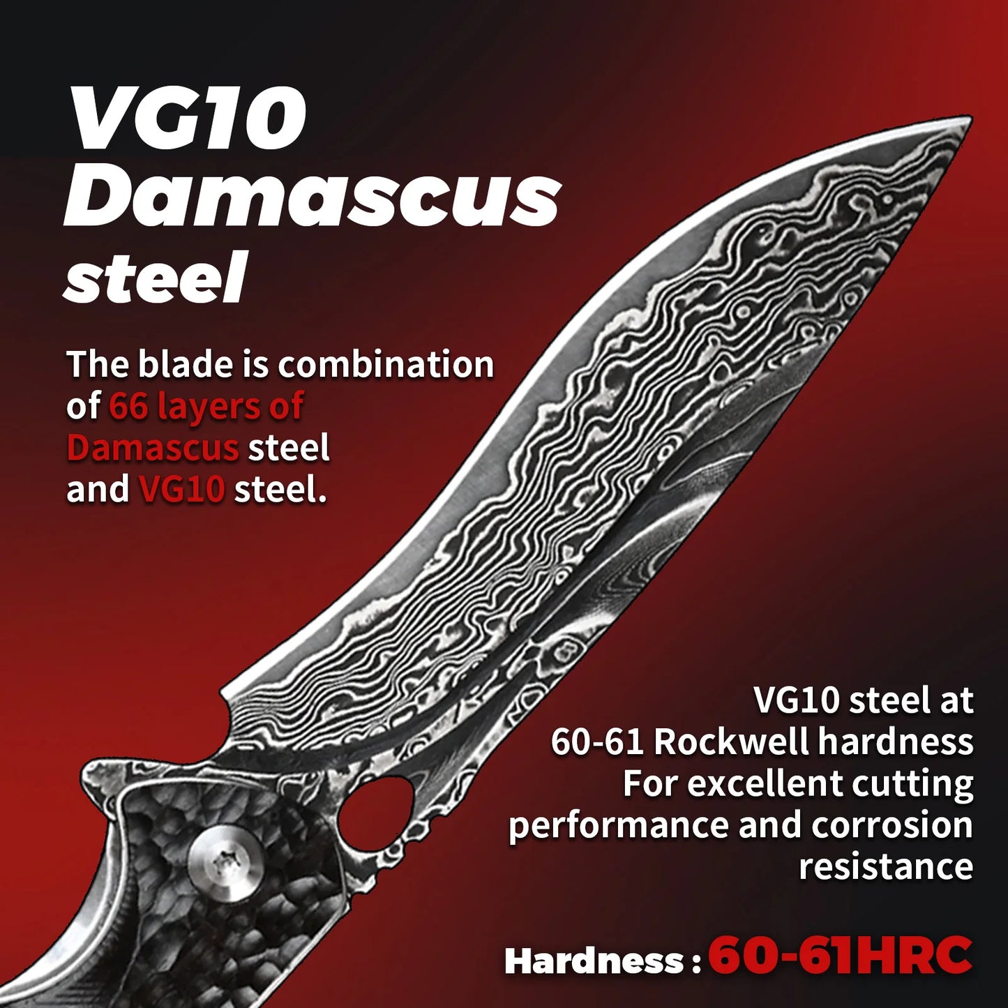 SDOKEDC Folding Knives VG10 Damascus Steel Hand Carved Ebony Pocket Knife Camping Survival Edc Multitool Utility Knife Mens Gift