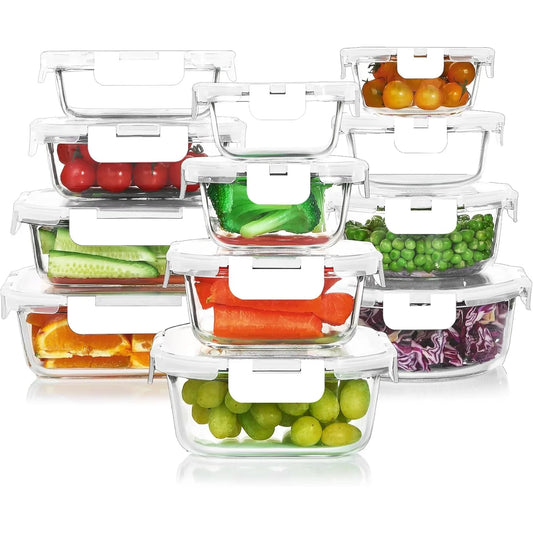 24 Pieces Glass Food Storage Containers Set,Glass Meal Prep Containers-Stackable Airtight Glass Storage Containers with lids