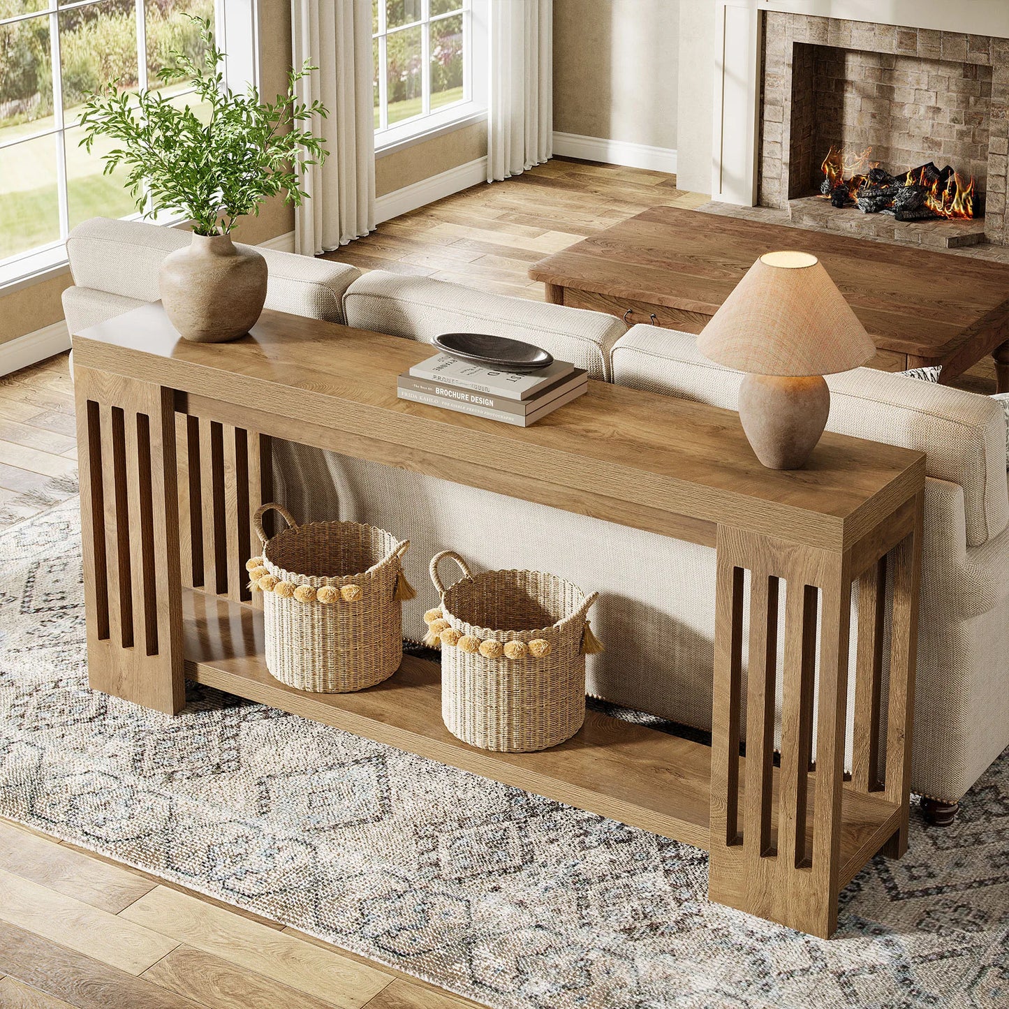 Tribesigns Farmhouse Console Table, 70.9-Inch Sofa Table Behind Couch with Vertical Stripe Legs,2-Tier Entryway Accent Furniture