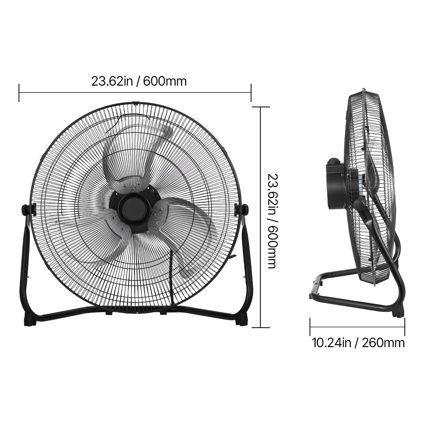 VEVOR Floor Fans 3 Speeds High Velocity Heavy Duty Industrial Fan 4800 CFM 360° Adjustable Tilt for Gym Home Commercial Shop