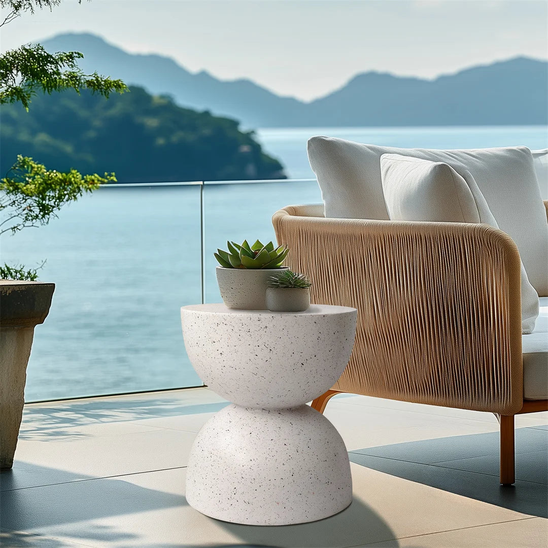 Modern Lightweight Concrete Outdoor Side Table for Patio or Living Room