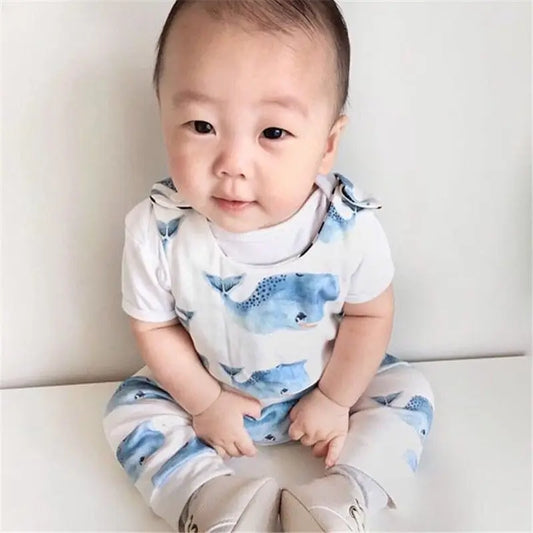 Summer Newborn Baby Jumpsuit Unisex Boys Girls Casual Sleeveless Whale Print Romper Playsuit