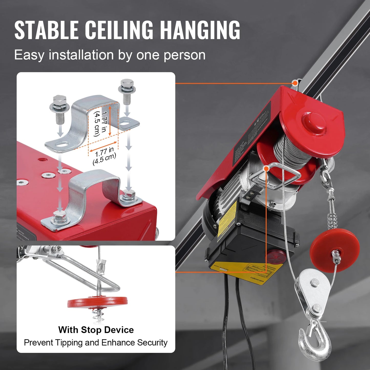 SucceBuy 440lbs Wireless Electric Lifting Hoist with 40ft Single/20ft Double Slings Lifting Height Lift Hoist for Garage