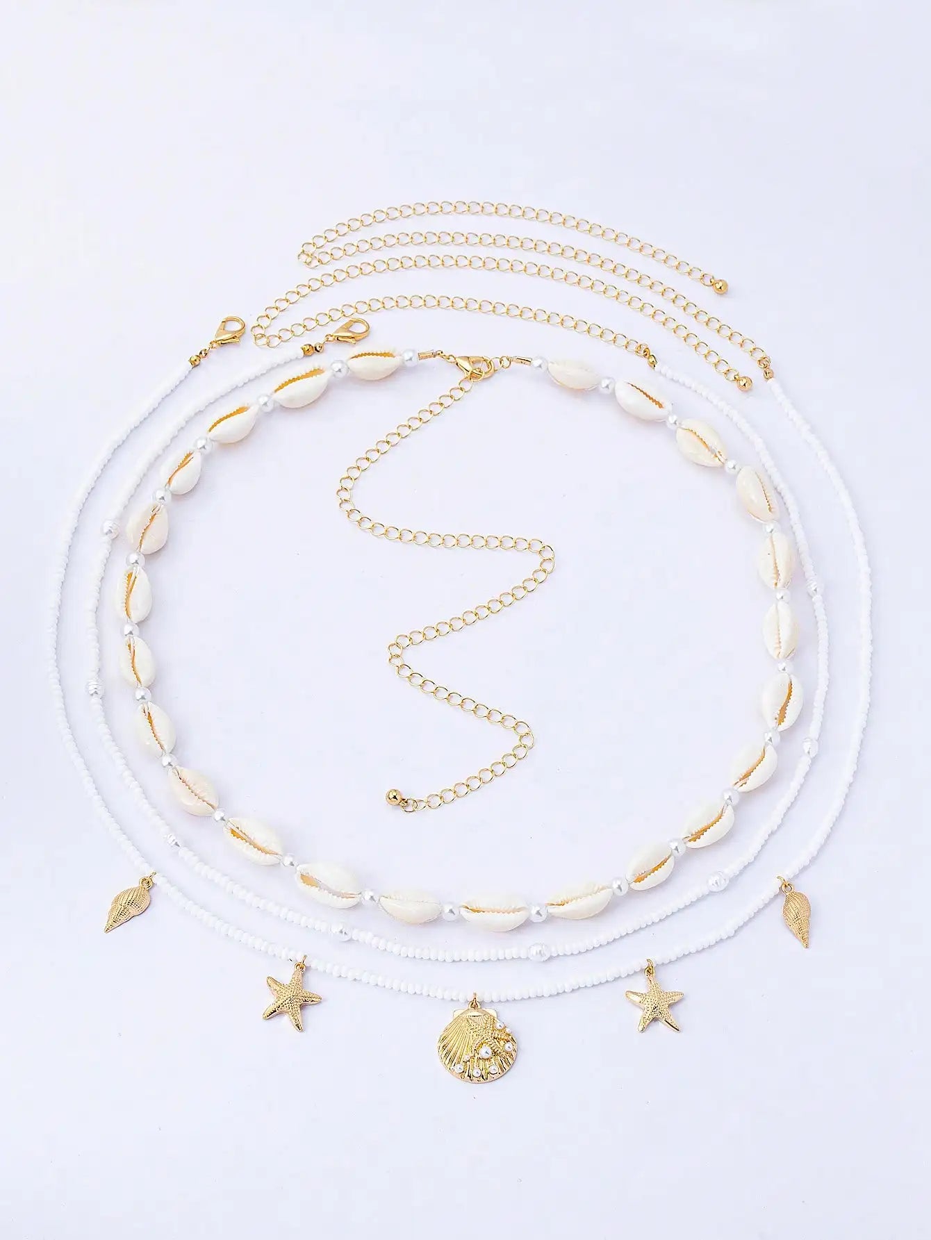 2pcs Bohemian Style Ocean Series Shell & Starfish Beaded Waist Chain For Women