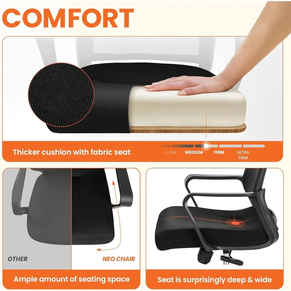 Ergonomic Mid Back Mesh Swivel Office Chair with Wheels Lumbar Support Adjustable Comfy Home Desk Seating Black