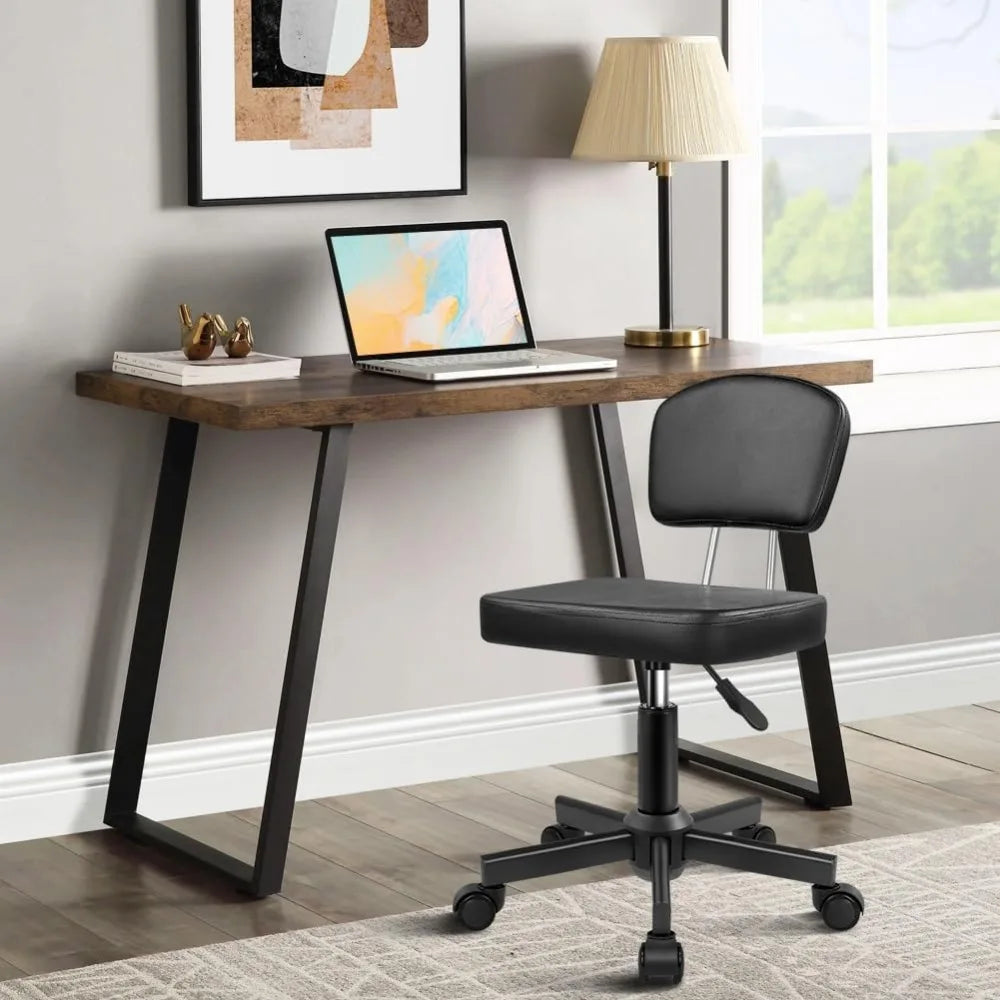 Height Adjustable Rolling Stool with Backrest 360 Swivel Wheels Square PU Leather Seat for Home Office Salon Counter