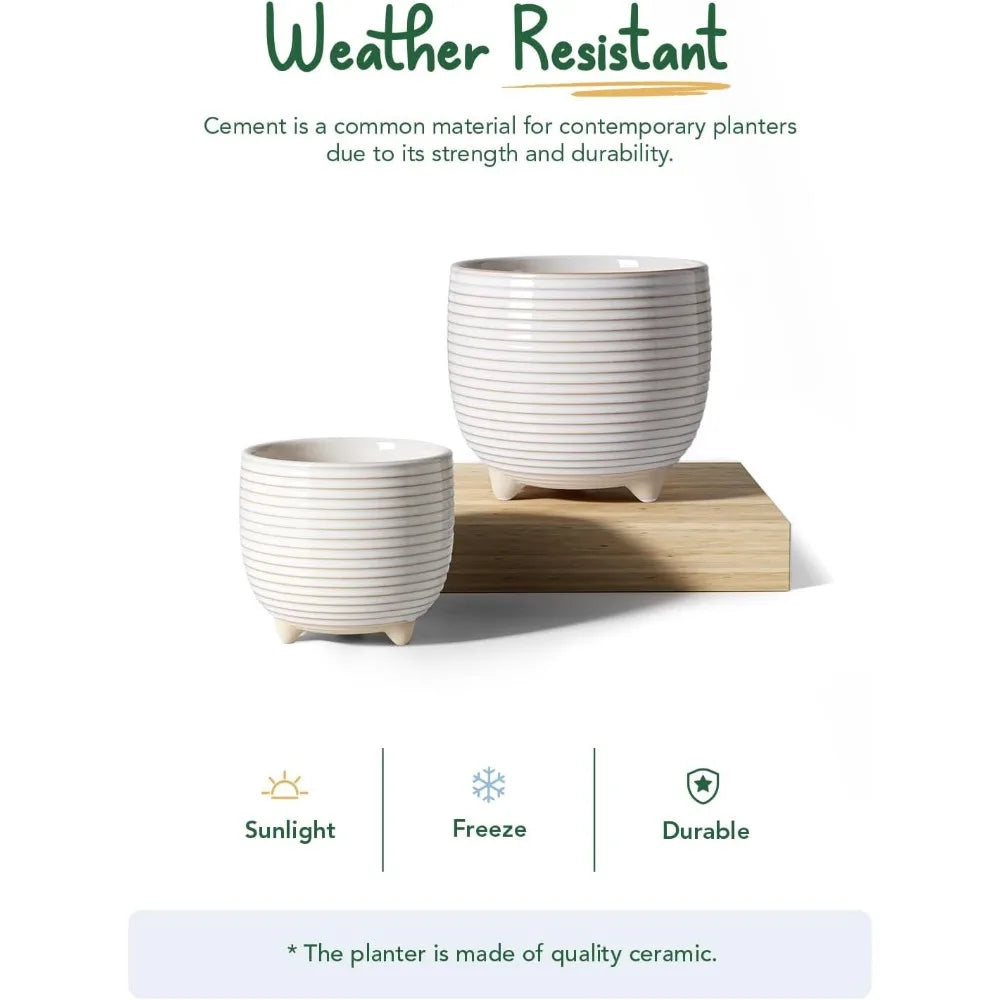 Ceramic Plant Pots 5.1 and 6.4 Inch with Drainage Modern Indoor Footed Planters Reactive Glaze White