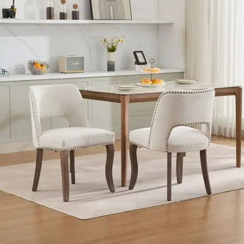 Wooden Dining Chairs Set of 2, Modern Fabric Upholstered Dining Room Chair Kitchen Chairs, Farmhouse Dinner Chair ,Beige