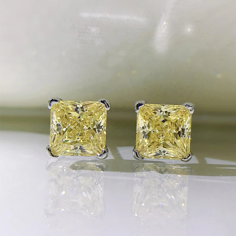 925 Sterling Silver Ladies Classic Four-Prong Ear Stud Princess Cut Fashion Simple Zircon Earrings for Women Fine Jewelry Gift