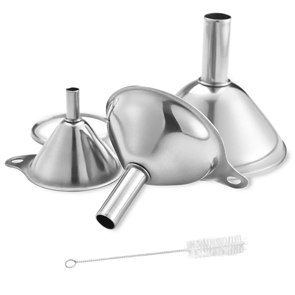 3 Piece Stainless Steel Funnels Set with Handle Mini Funnel Set Multipurpose for Transferring Liquid Dry Ingredients Powder