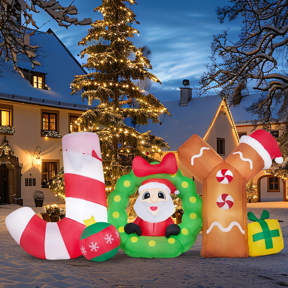 8 FT Long Christmas Inflatable Decoration Blow Up Joy with Santa with Build-in LEDs for Xmas Party Decor Christmas Gift