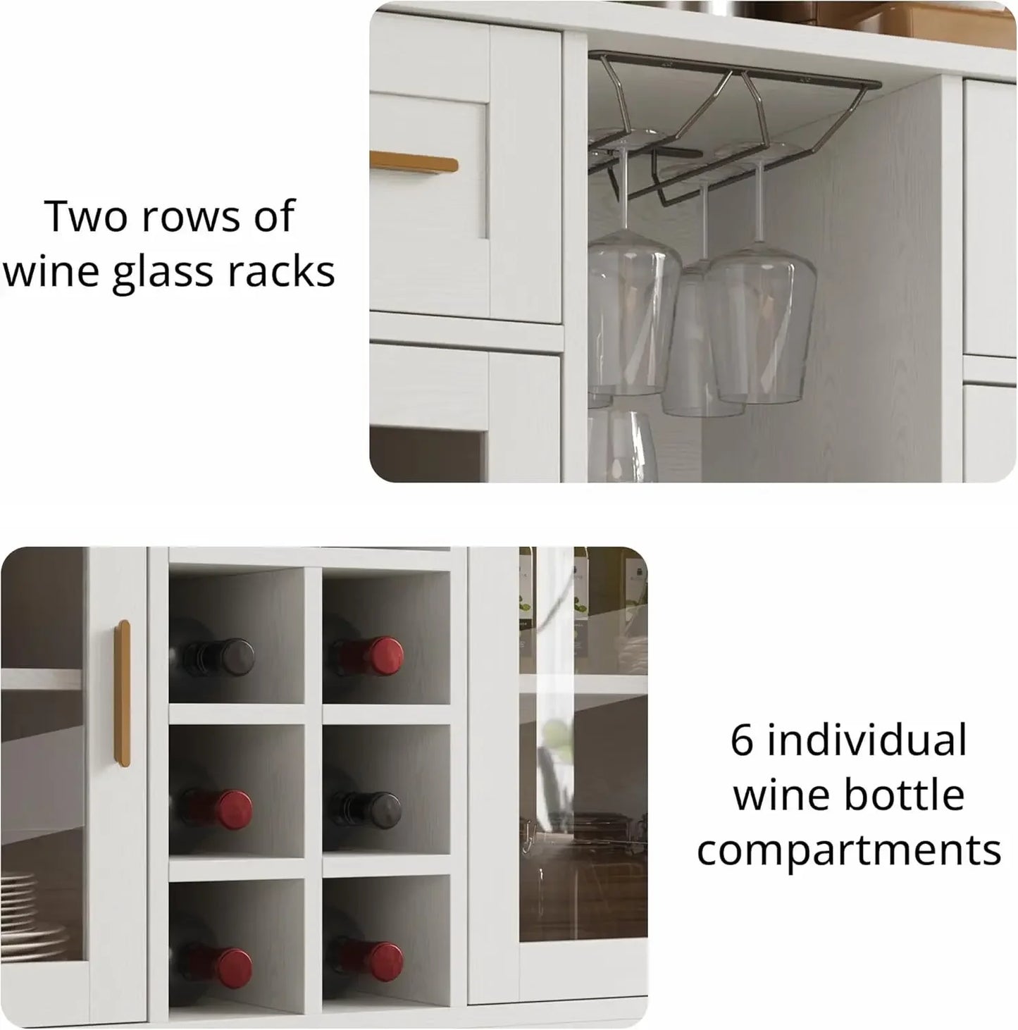 [Flash Sale, Clearance!]Sideboard Buffet Cabinet with Storage Bar Cabinet with Wine Racks Glass Doors Built-in Power Outlet Mode