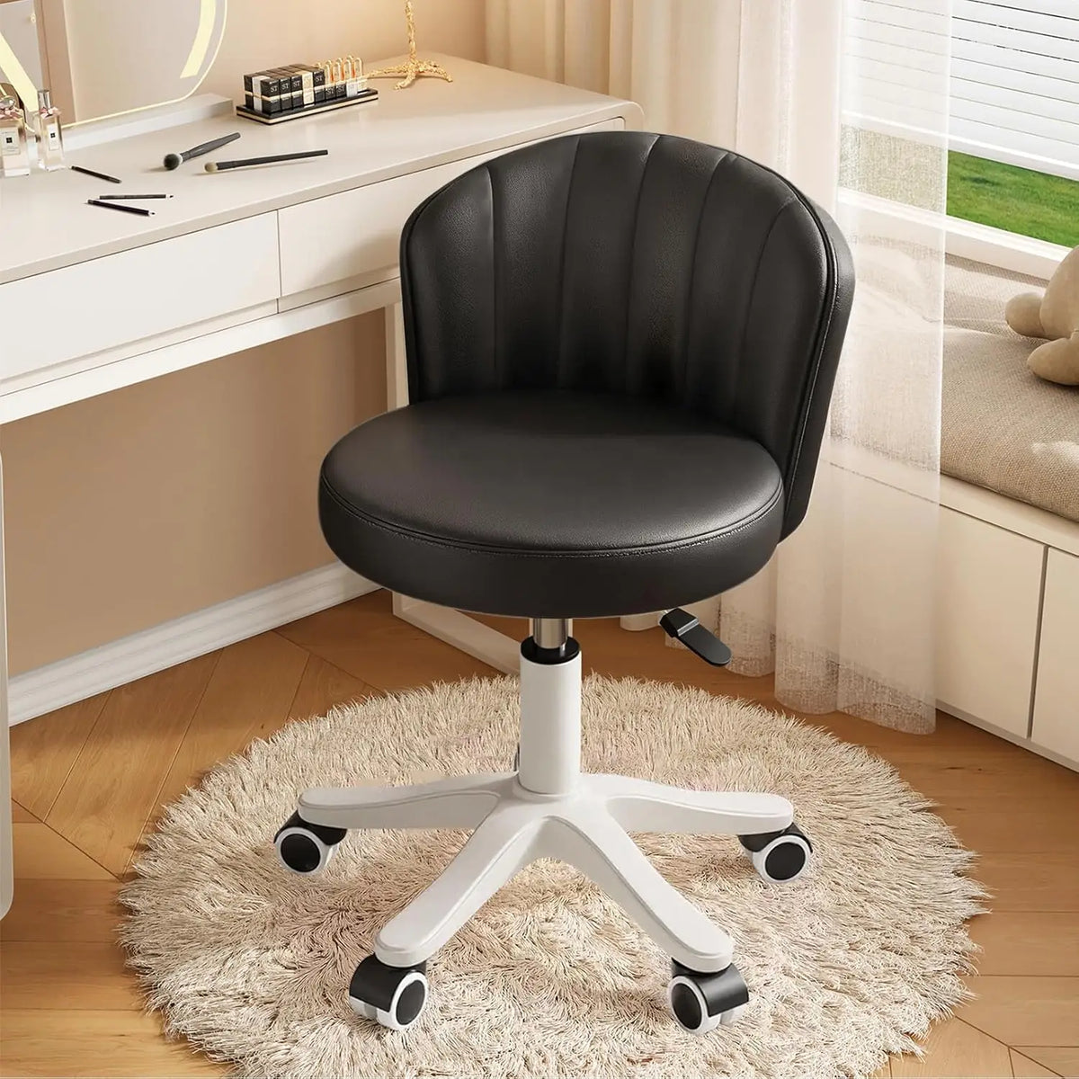 Small Round Armless Rolling Desk Chair Height Adjustable Swivel Vanity Seat